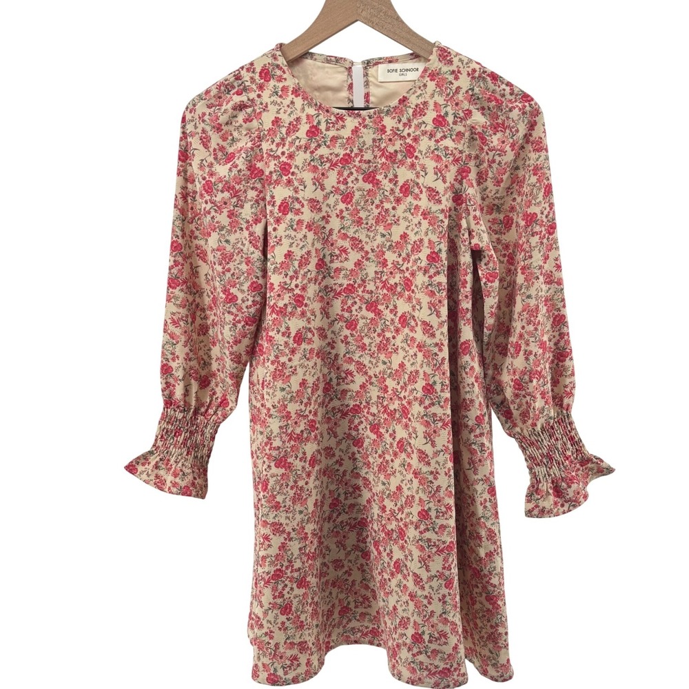 Sofie Schnoor Girls Dress 10Y Pink Floral Smocked Long Sleeve Cottagecore